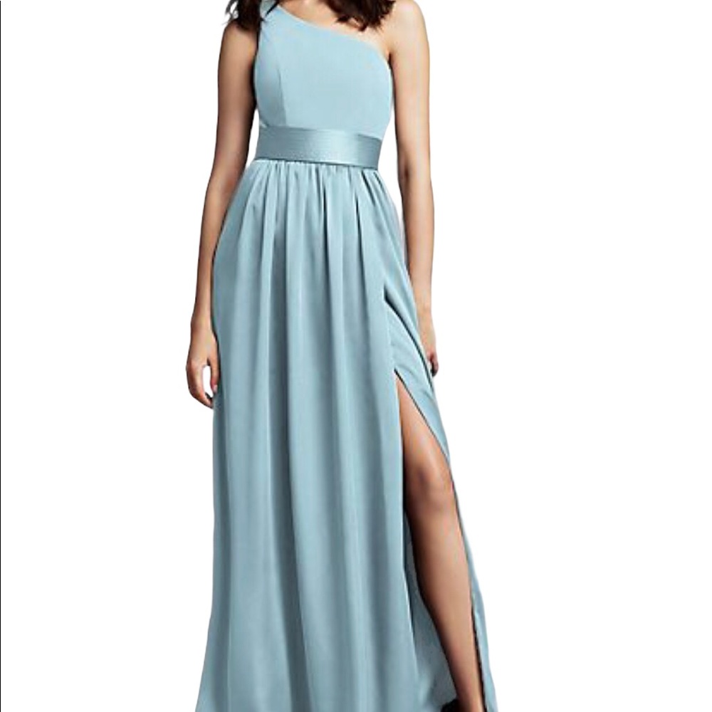 NWT White By Vera Wang Bridesmaid One Shoulder Mist Blue Satin Dress Sz 8